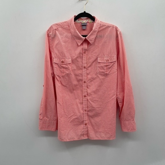 Laura Scott peach pink gingham casual long sleeve comfort career top. 16-18W - Picture 1 of 9
